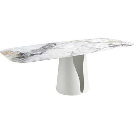 Table à manger design Angel Cerda en marbre blanc - Marbre blanc porcelaine finition brillante (1/5)