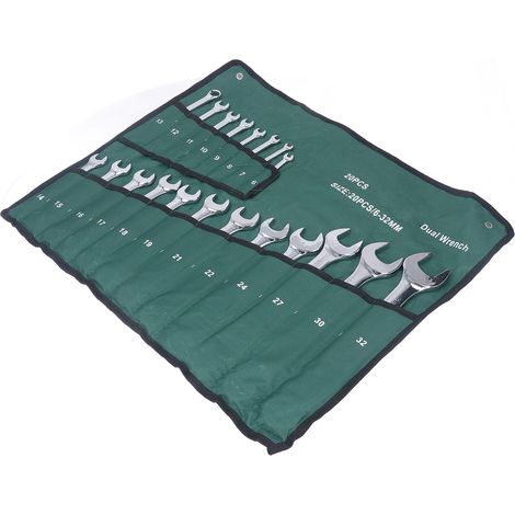 Jeu de 20 clés mixtes métrique, acier CRV, clés plates à œil chromées, outil à main, 6-32 mm (1/5)