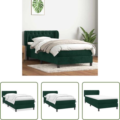 Matelas à ressorts ensachés - Sommier à lattes de lit et matelas vert foncé 80x220 cm velours (1/5)