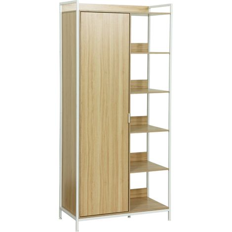 White dressing module with 1 wardrobe, 6 shelves and 1 door, L 100 x D 48 x H 190 cm