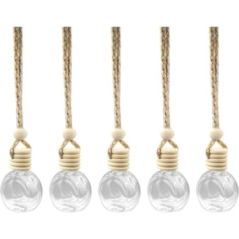 Lot de 5 désodorisants à suspendre pour voiture, 8 ml, diffuseur d'huiles essentielles de voiture, décoration de rétroviseur de voiture, pendentif d'aromathérapie avec bouchon en bois, bouteilles de (1/5)