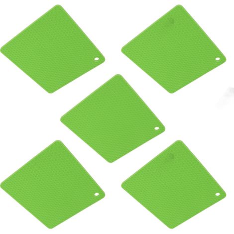 Lot de 5 dessous de plat en silicone carrés, alvéolés, antidérapants, résistants à la chaleur, verts, pour plan de travail de cuisine (1/5)