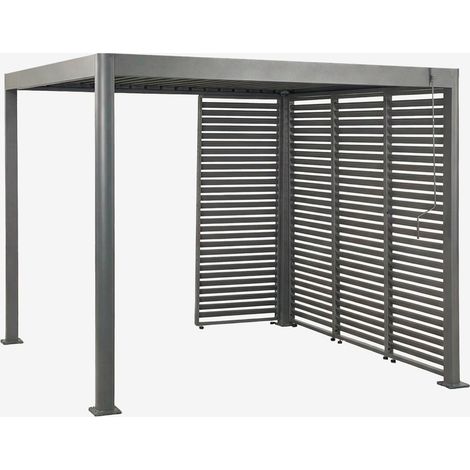 SKLUM Bioklimatische Aluminium-Pergola mit Lamellen und Druvia-Paneelen Grau Graphit Pergola mit den Maßen 3x3 m und 4 Paneelen à 90,5 cm (1/5)