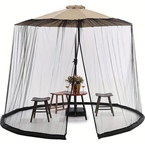 Moustiquaire pour parasol de terrasse, moustiquaire pour parasol avec porte à fermeture éclair et corde réglable -noir (1/5)