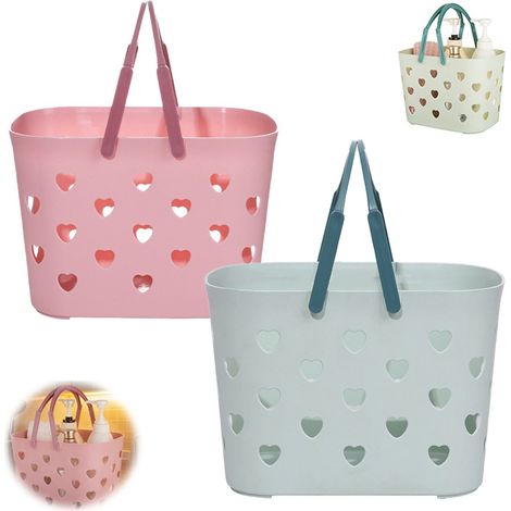 Tragbarer Duschkorb, Aufbewahrungskorb aus Kunststoff, Aufbewahrungsbox, Rosa, Grün, Kunststoff, 17 cm, grün 24,5 x 16 x 17 cm, geeignet für Badezimmer (1/5)