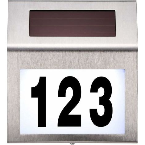 Plaque de numéro de maison en acier inoxydable avec énergie solaire, à l'épreuve de l'eau pour maison, Lampe à LED à énergie solaire, lampe de numéro de maison (1/5)