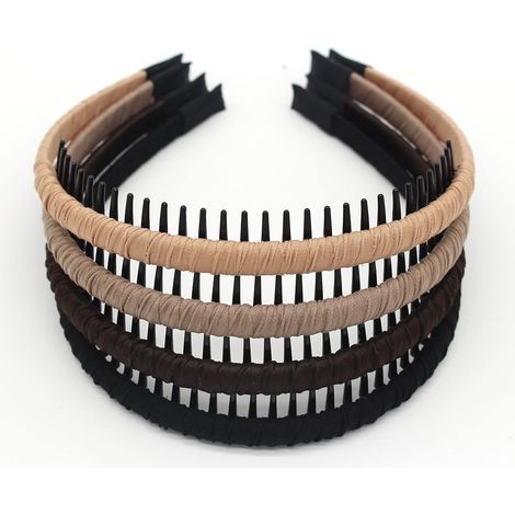 4 bandeaux pour , bandeaux antidérapants à motif zigzag, serre-tête à peigne ajustable, pour usage quotidien, yoga, spa, fêtes, mélange de résine et de coton (1/5)