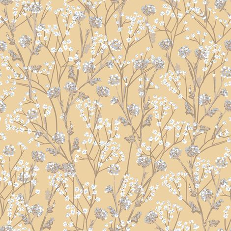 Papier peint fleurs sauvages ocre miel