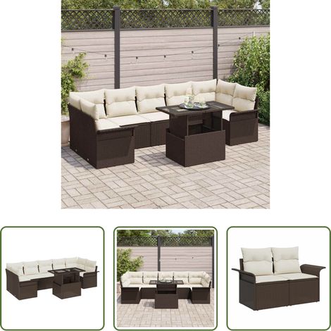 vidaXL Poly Rattan - Garten-Sofa-Set mit Kissen mit Speicher 8 pcs Braun Poly Rattan (1/5)