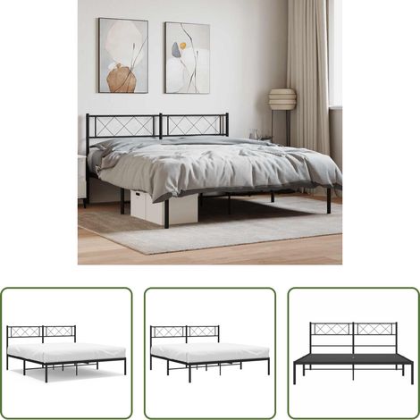 vidaXL Metallbett - Bettgestell mit Kopfteil Metall Schwarz 160x200 cm (1/5)