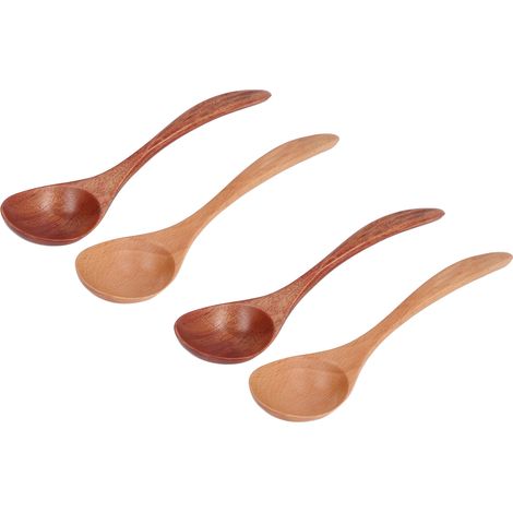 Set aus 4 breiten Suppenlöffeln, handgeschnitzter, gebogener Griff, Schildpatt-Optik (1/5)