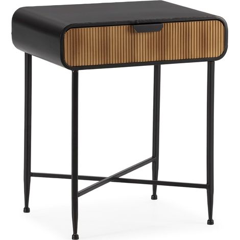 Table de chevet métal et bois noir naturel design contemporain - noir et bois naturel (1/5)