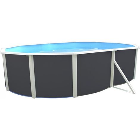 Piscine hors sol acier ovale 550x366x120cm – Parois laquées anthracite – Filtration à sable 3,6m³/h – Capacité 19.500L – TOI