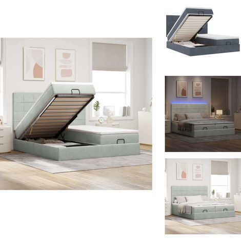 Cadre de lit ottoman et matelas gris clair 160x200cm velours - Lit Ottoman - Lits Ottomans - Cadre De Lit - Cadre De Lit Avec Rangement (1/5)