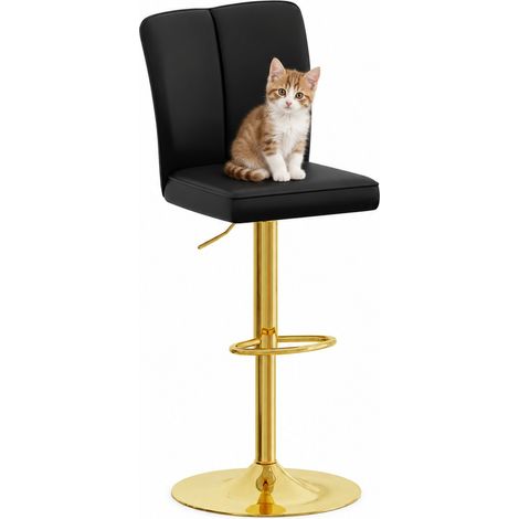 ELVMI 2er-Set Barhocker Drehbar um 360 Grad, Höhenverstellbar mit Fußstütze, Metall und Kunstleder, Schwarz und Gold (1/5)