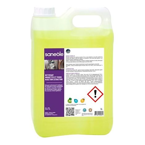 Détachant tapis et moquette 5 litres – Liquide peu moussant – Sèche rapidement – Pour nettoyage en profondeur – Saneole
