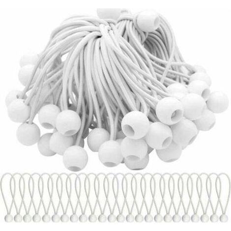 Lot de 75 cordons élastiques 150mm avec boules Sandow – Résistance élevée pour attacher chapiteaux, tentes et bâches – Capacité d'expansion 300mm (1/5)
