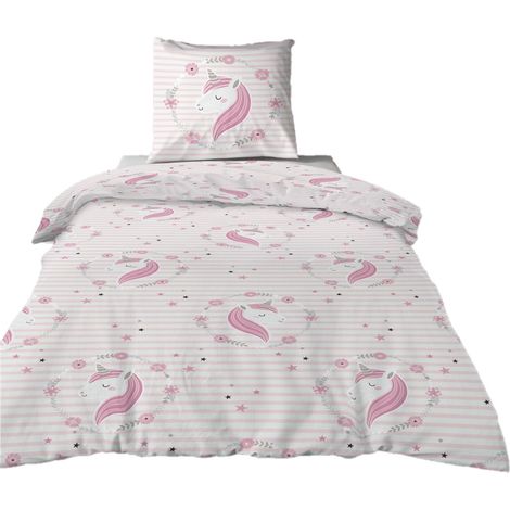 Housse de couette + 1 taie 140 x 200 cm Rina petite licorne (1/5)