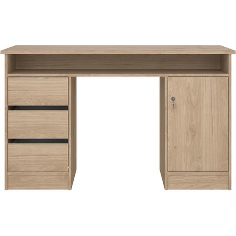 FunctionPlus Schreibtisch mit Schloss 1 Tür 3 Schubladen Nussbaum dekor. (1/5)