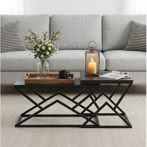 Tavolino da salotto nero geometrico 80 x 50 x 40 cm in truciolare e metallo DESVIAE (1/5)