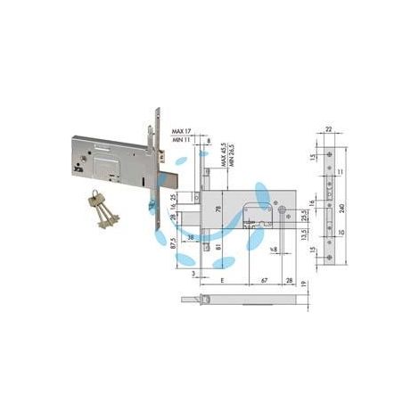 SERRATURA TRIPLICE DA INFILARE PER FASCE DOPPIA MAPPA MM.78 H 57357 - mm.100 - gambo chiave mm.60 (57357110)