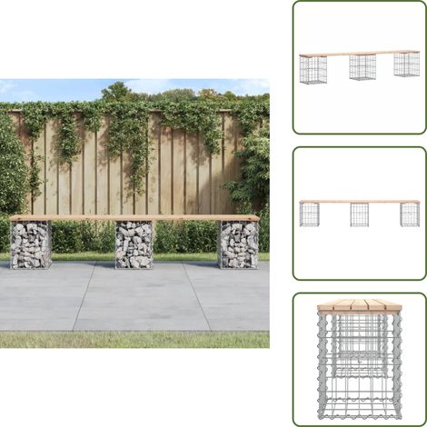 The Living Store Panca Giardino Design Gabbione 203x31x42 cm Legno Massello Pino - Panca da esterno