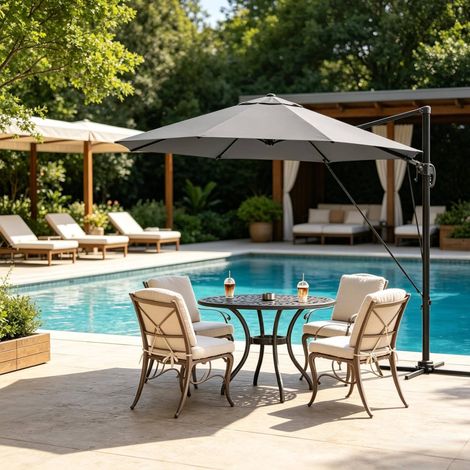 Parasol rond de jardin 3 m pivotant à 360° et inclinable 5 positions, protection UPF 50+, gris foncé (1/5)