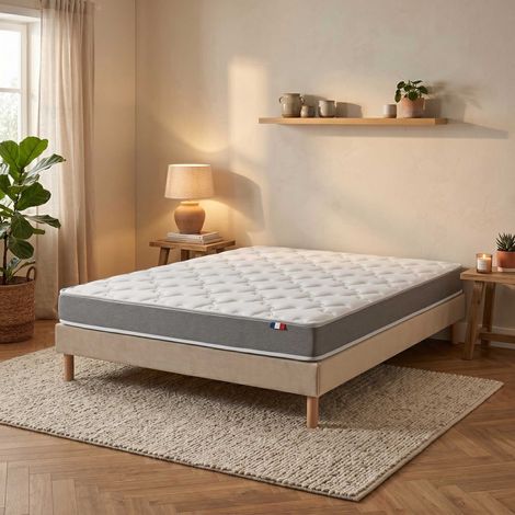 Ensemble matelas mousse 25kg/m3 H16 sommier en kit140x200cm beige (1/5)