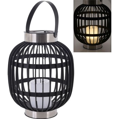 LED Solar Laterne mit Kerze - 30 x 23 cm - Garten Hängeleuchte in Rattan-Optik