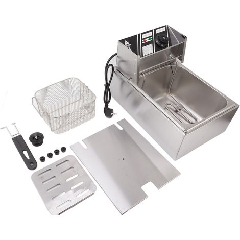 Friteuse électrique inox monocylindre simple panier 6L, immersion pour poulet frit et frites, argent, prise US 110V 1700W (1/5)