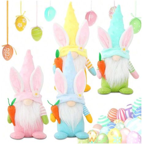 Lot de 4 figurines de gnomes pour cadeaux de Pâques, gnomes suédois scandinaves, gnomes mignons pour la maison, la ferme, la famille, les cadeaux de fête (1/4)
