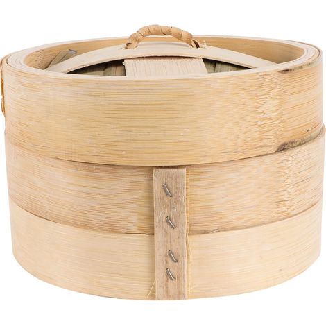 Set de paniers vapeur naturels avec couvercle, 13 cm, pour raviolis et dim sum