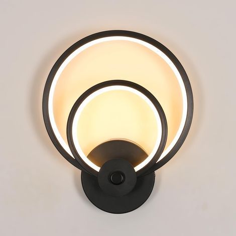 Applique Murale Intérieure LED, 12W Lampe Murale Moderne Noir, 3000K Lumière Chaude, Creative Luminaire Mural Rond pour Salon, Chambre, Escalier, Café [Classe énergétique E] (1/5)