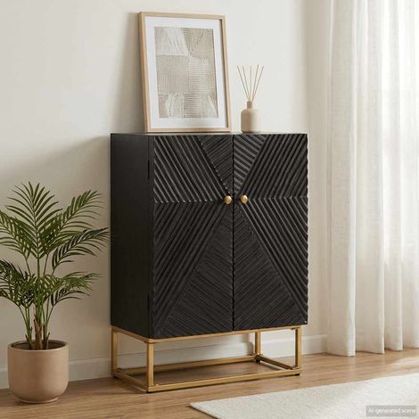 vidaXL Buffet noir 55x30x76 cm bois massif de manguier et fer (1/5)