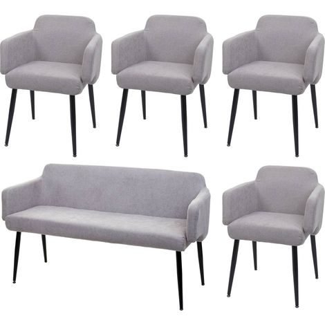 Esszimmer-Set HHG-073, 4er-Set Stuhl+Sitzbank Esszimmergruppe Sitzgruppe Esszimmergarnitur, Stoff/Textil grau