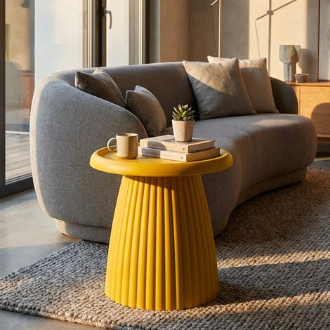 Mesa de Centro Dasifa, Apta para Interior/Exterior, Forma Redonda, Color Amarillo, 52x45x52h cm Amarillo Mostaza (1/5)