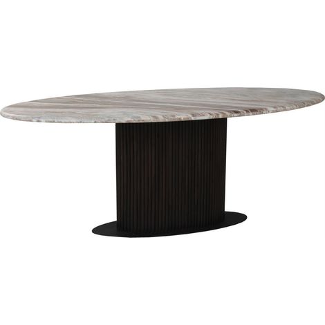 Table à manger ovale au piètement cannelé - beige blush et bois foncé (1/5)