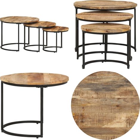 Satztische 3 Stk. Rohes Mangoholz - Holztisch - Couchtisch - Set - Mangoholz - Wohnzimmmobiliar - Home & Living (1/5)