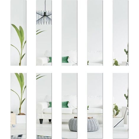 SABIR Set mit 10 Glasspiegeln – je 5 x 20 cm – Spiegelkacheln – Wanddekoration – Rechteckige Aufkleber – 3D-Effekt – Selbstklebende Wandspiegel – Rahmenlos – Silber (1/5)