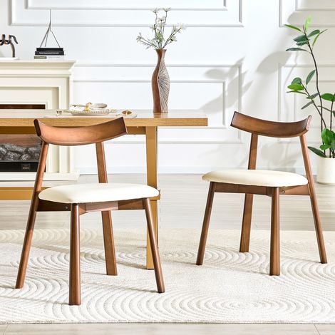 Lot 2 chaises salle à manger structure bois rembourré dossier ergonomique dimensions 50x49x77,5cm pour cuisine salon table non fournie, blanc (1/5)