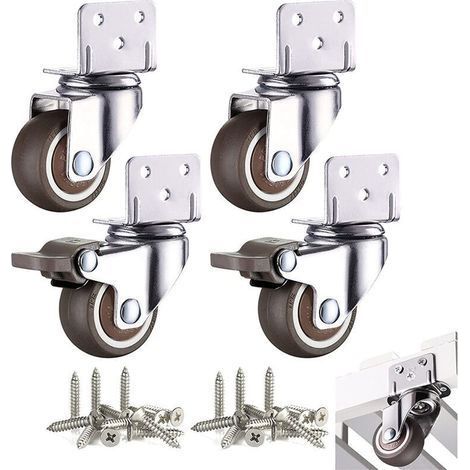4 Pcs Petites Roulettes pour Meubles 32mm Roulette Pivotante pour Table Basse Armoire Charge 60kg avec Frein Plaque de Montage (1/5)