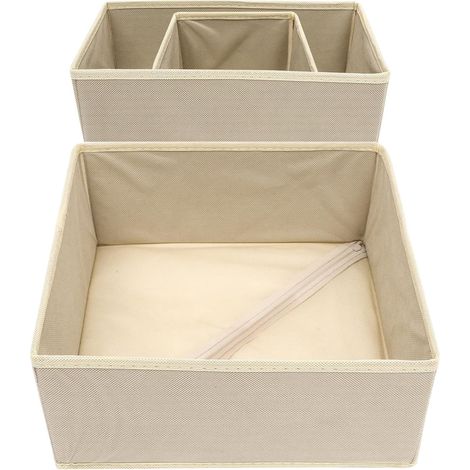 Boîtes de Rangement Tissu Non Tissé Respirants et Beige, Organisateurs de Tiroir Pliables Lot de 3 Pièces Rangement Quotidien des Chaussettes et Cravates (1/5)