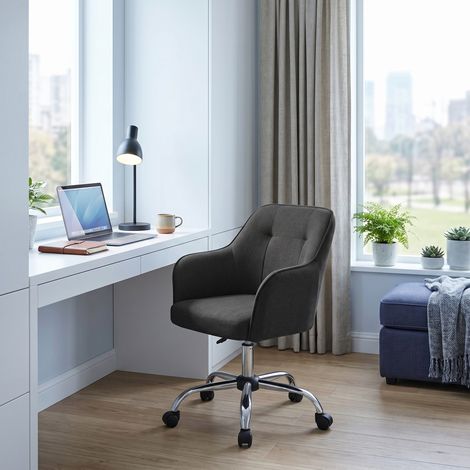 Chaise de Bureau Ergonomique en Tissu, Fauteuil Pivotant Réglable, 60,8 x 58 x 86-96 cm, Noir (1/5)