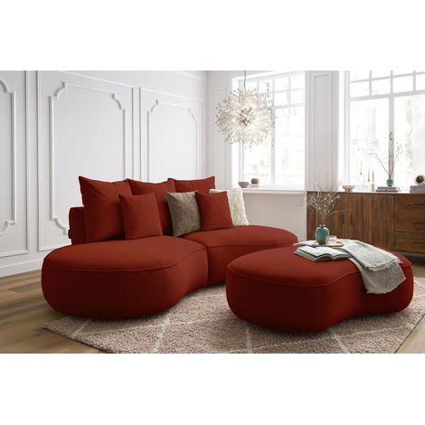 BOBOCHIC - Canapé droit fixe 3 places SAINT-GERMAIN tissu texturé avec pouf   Rouge (1/5)