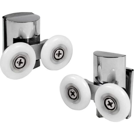 Ensemble de 2 Roulettes Doubles pour Porte de Douche Coulissante - 2 Roues de 23 mm de Diamètre en Alliage de Zinc, Roulette de Douche pour Salle de Bain. Roulettes Haut et Bas pour Porte de Douche