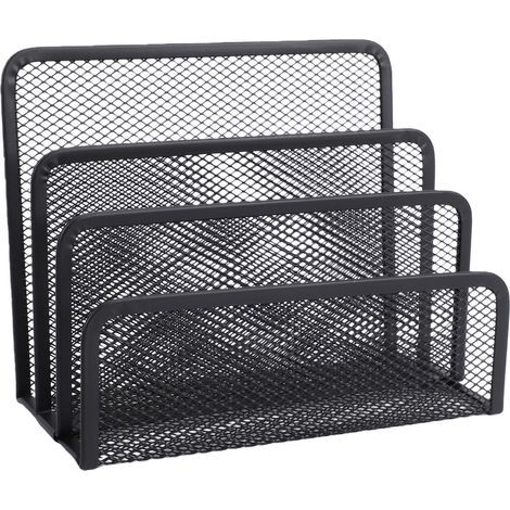 Organisateur de courrier de bureau en maille métallique, 3 compartiments, porte-fichiers et lettres, trieur pour bureau et maison, couche noire (1/5)