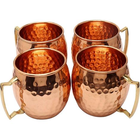 Set di 4 tazze da Moscow Mule in rame puro, martellate, da 473 ml (16 oz) con manici in ottone, ideali per cocktail classici.
