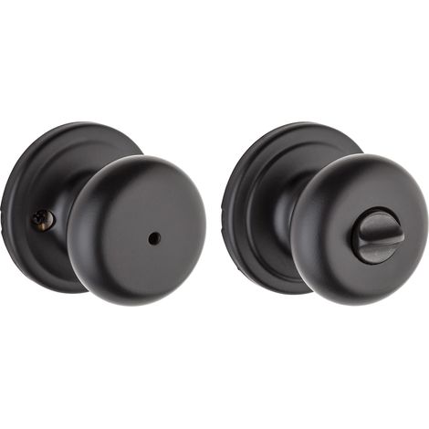 Bouton de porte intérieur avec serrure, poignée de porte pour salle de bain et chambre à coucher, noir mat, sans clé (1/5)