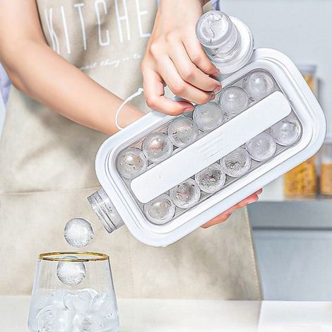 Bandejas para cubitos de hielo 2 en 1, máquina de cubitos de hielo portátil con 17 compartimentos: cuerpo plano y tapa, cerveza y zumos (blanco) (1/4)