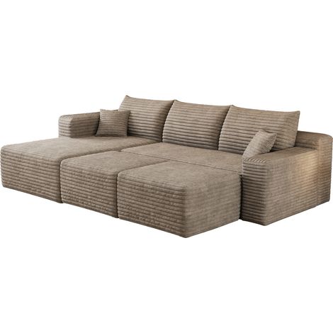 Canapé d'angle en velours côtelé camel 241 cm, design moderne minimaliste, assise profonde, sans montage (1/5)